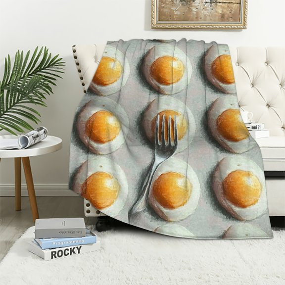 Orinice Fun Fried Egg Throw Blanket for Couch Picnic Camping Bedroom Decor, Realistic Sunny-Side-Up Egg Pattern Throws, Super Soft Cozy Warm Fluffy Blankets Gifts for Kids Adults 40x50in
