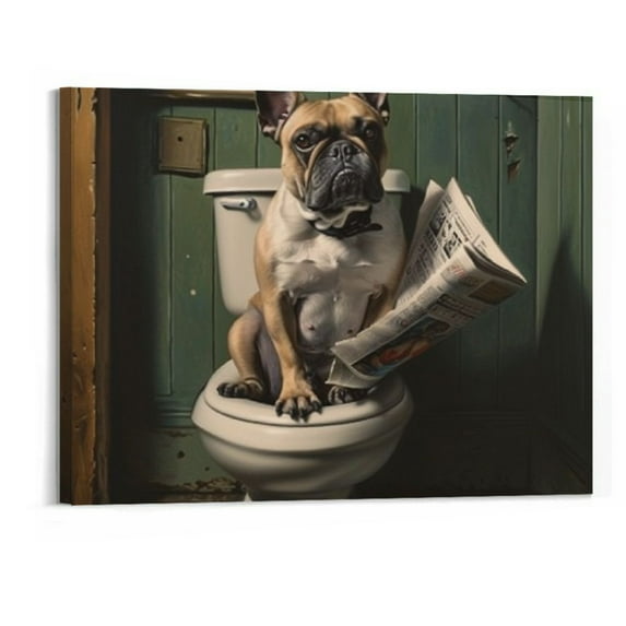Orinice Funny Bathroom Wall Art 3 Piece Dogs in the Toilet Canvas Prints French Bulldog Painting Animals Bathroom Pictures Wall Decor for Kid Room (Bathroom-1, 20x16in) 20x16in