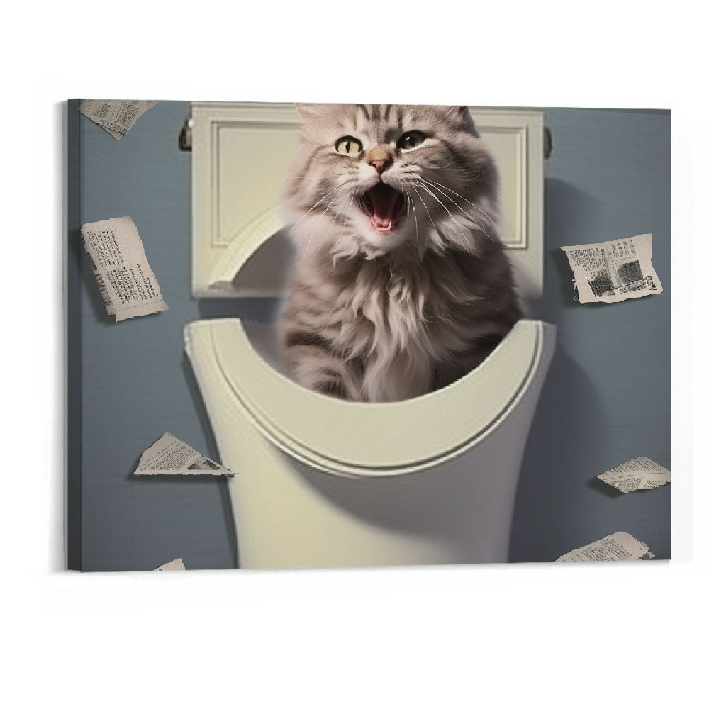 Orinice Funny Cat Bathroom Wall Art Cute Cat In Toilet Wall Decoration ...