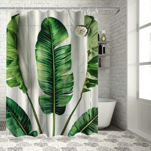 Orinice Funny shower curtain tropical banana leaves watercolor bathroom set, 60x72