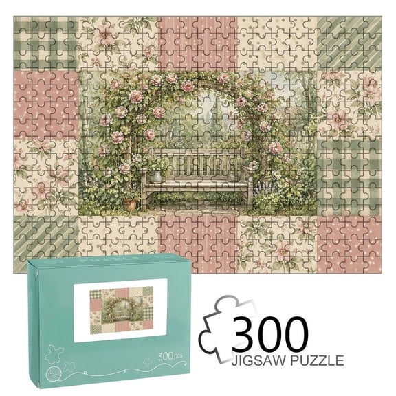 Orinice Garden Bench Roses Arch Patchwork Jigsaw Puzzle for Adults, Challenging Game with Reference Poster,Tight‑Fitting Smooth Puzzle Pieces for Family Game