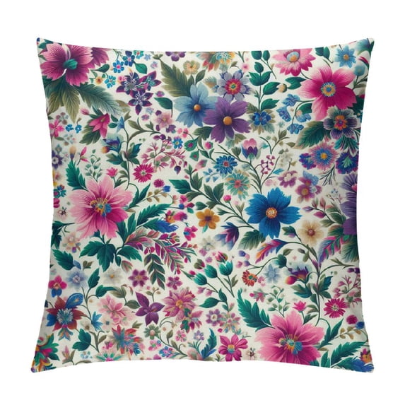 Orinice Garden Throw Pillow Cushion Cover, Doodle Peonies Tulips Berries Bugs Botanic Display Print, Decorative Square Accent Pillow Case, White
