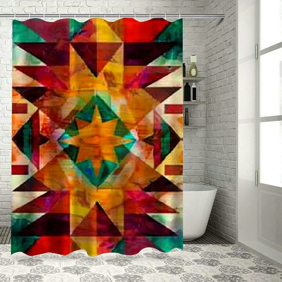 Orinice Geometric Abstract Art Bathroom Decor Set with Hooks, Colorful Luxurious Graphic Print Polyester Fabric Shower Curtain Set, 100% Polyester Fabric Shower Curtain Set 60x72