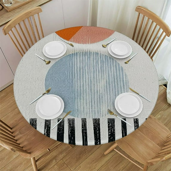 Orinice Geometric Abstract Art Round Table Cover Stain Resistant Washable Indoor Outdoor Tablecloth Kitchen Dining Wedding Parties Picnic Farmhouse 100% Polyester Fiber 42-46