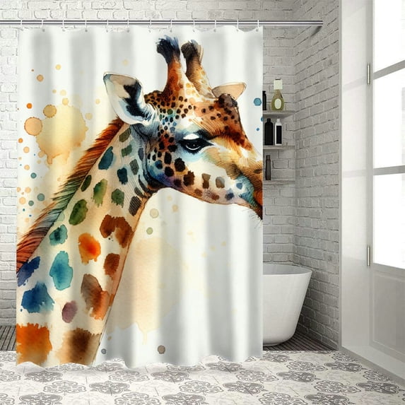 Orinice Giraffe Spots Long Neck Bathroom Decor Set, Colorful Luxurious Graphic Print Polyester Fabric Shower Curtain with Hooks, Waterproof and Washable 60x72