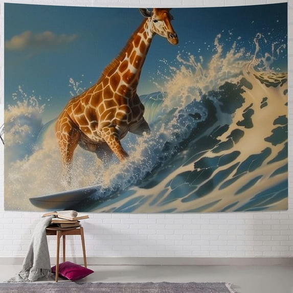 Orinice Giraffe Surfing Wave Tapestry Wall Hanging Unique Style for Home Wall Decor Art Living Room Bedroom Apartment Farmhouse Dorm 40x60inch