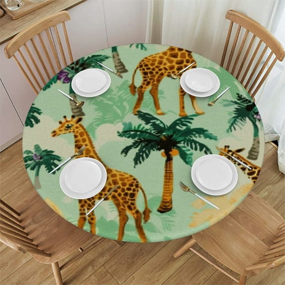 Orinice Giraffes Palm Trees Jungle Round Table Cover Stain Resistant Washable Indoor Outdoor Tablecloth Kitchen Dining Wedding Parties 100% Polyester Fiber 46-50