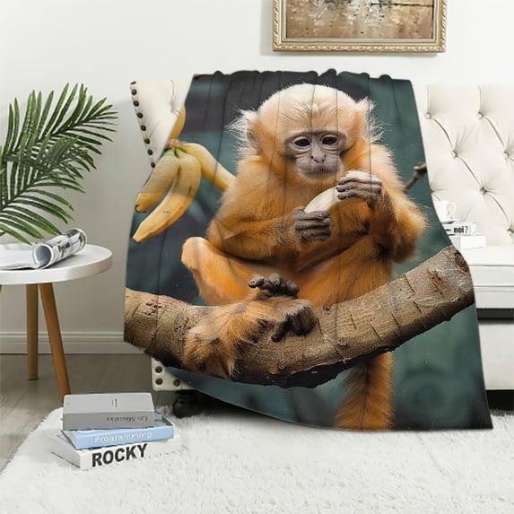 Orinice Golden Monkey Sherpa Blanket Animal Print Throw Blanket Super Soft Fuzzy Blanket Thick Warm Fleece Blankets for Couch Bed 40x50in