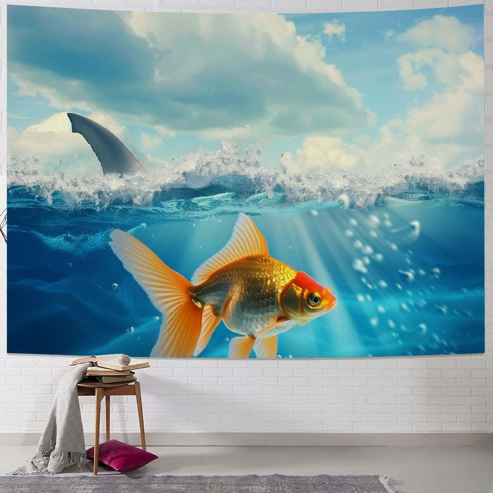 Picture Idea: Orinice Goldfish Shark Fin Ocean Tapestry Wall Hanging Unique Style