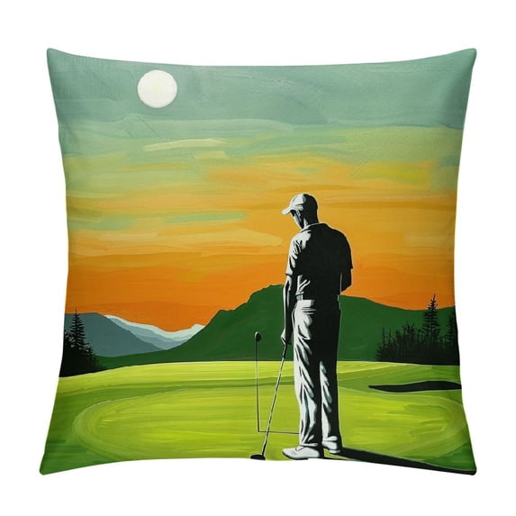 Orinice Golf Graphic Decorative Throw Pillow Cover Green Field Man Woman Boy Girl Room Short Plush Square 1PC 24x24in