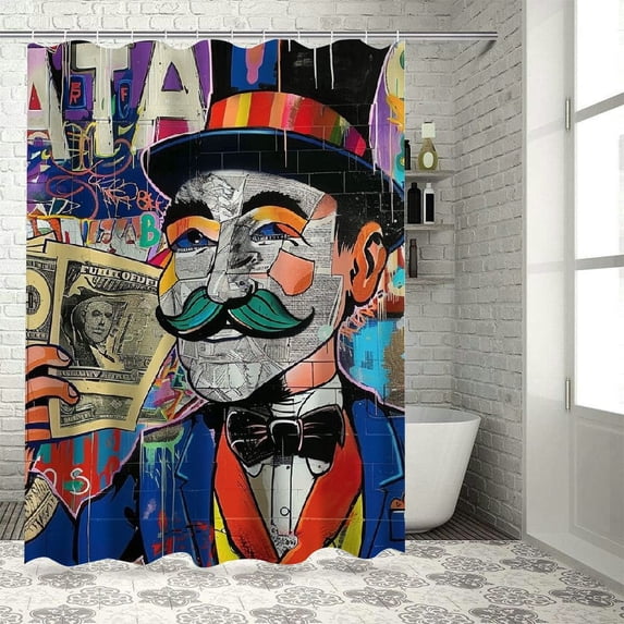 Orinice Graffiti Bathroom Decor Set Colorful Luxurious Polyester Fabric Fashion Shower Curtain with Hooks Waterproof Bathroom Decor Chic Modern Design 36x72