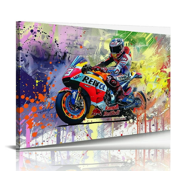 Orinice Graffiti Motorcycle Wall Art for Teen Boys Room, Cool Bedroom Picture Art, Racer Sports Canvas Art Print Painting Wall Decor for Living Room, 20x16in