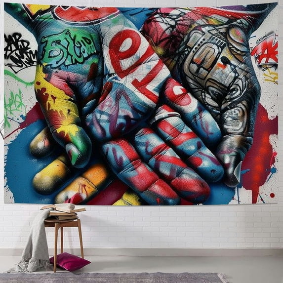 Orinice Graffiti Paint Hands Tapestry Wall Hanging Unique Style Graphic Tapestries for Home Decor Living Room Bedroom Dorm Farmhouse Apartment 50x40inch