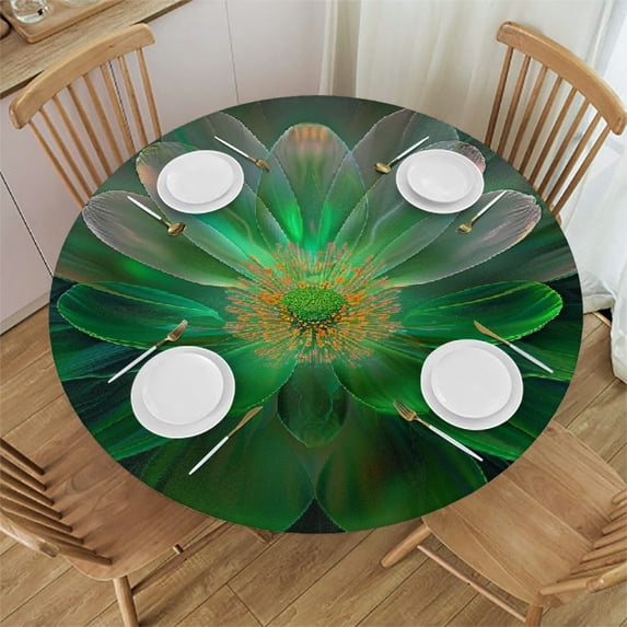 Orinice Green Flower with Yellow Center Round Table Cover Stain Resistant Washable Indoor Outdoor Tablecloth Kitchen Dining Wedding Parties 100% Polyester Fiber 46-50