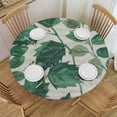 thumbnail image 1 of Orinice Green Leaf Pattern Round Table Cover Stain Resistant Washable for Indoor Outdoor Kitchen Dining Wedding Parties with Elastic Edge 100% Polyester Fiber 42-46, 1 of 8