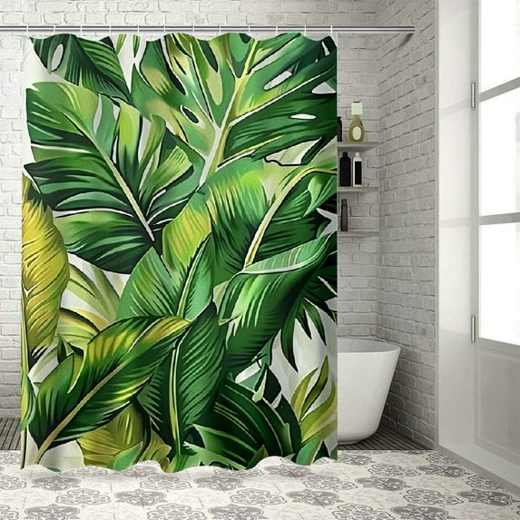 Orinice Green Leaves Shower Curtain Boho Palm Banana Leaf Monstera Watercolor Plant Tropical Jungle Bathroom Decor Curtains Set with Hooks 36x72