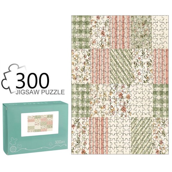 Orinice Green Pink Patchwork Pattern Jigsaw Puzzle for Adults, Challenging Game with Reference Poster,Tight‑Fitting Smooth Puzzle Pieces for Family Game