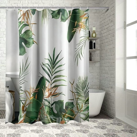 Orinice Green Turtleback Leaf Shower Curtain Plant Tropical Shower Curtain for Bathroom Set Abstract Banana Leaf Palm Tree Nature Fabric Waterproof Shower Curtain for Bathtub Decoration 69x72