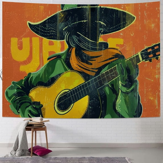 Orinice Guitar Player Tapestry Wall Hanging Unique Style Graphic Tapestries for Home Wall Decor Art Living Room Bedroom Apartment Farmhouse Dorm 60x50inch