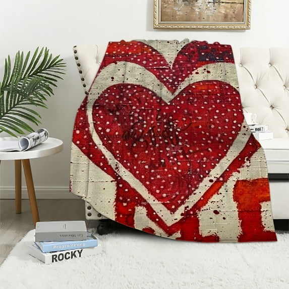 Orinice Heart Folk Art Warm Lightweight Blanket Soft Fleece Blankets Throw Blanket for Living Rooms Sofa Decor Cow Gifts All Seasons Long-Lasting 60x80in