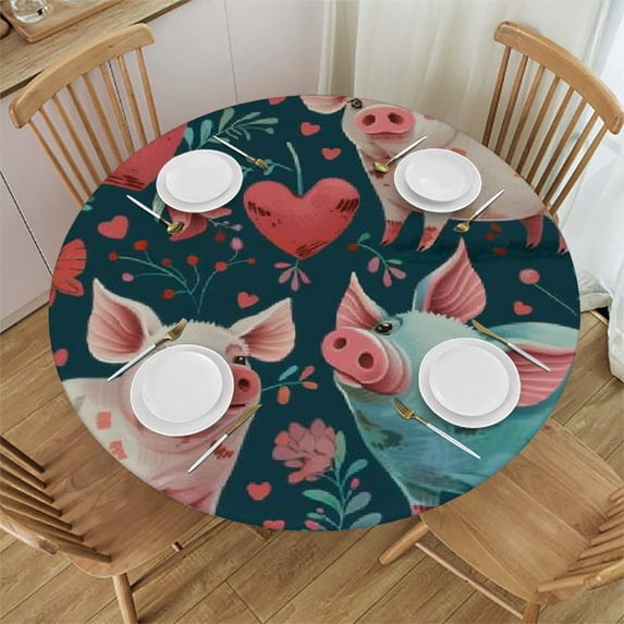Orinice Hearts Flowers Round Table Cover Stain Resistant Washable Indoor Outdoor Tablecloth Kitchen Dining Wedding Parties 100% Polyester Fiber 38-42