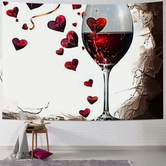 Orinice Hearts Wine Romanticism Tapestry Wall Hanging Unique Style Graphic Tapestries Home Wall Decor Art for Living Room Bedroom Farmhouse Dorm 40x30inch