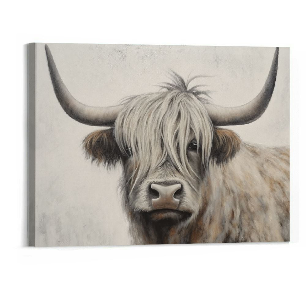 Highland Cow Black and White Canvas Wall Art 16x20