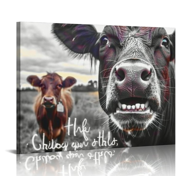 Orinice Highland Cow Wall Art Farmhouse Cow Pictures Wall Decor Inspirational Quotes Canvas Painting Print Artwork Modern Home Decor Framed For Living Room Bedroom 16x12in