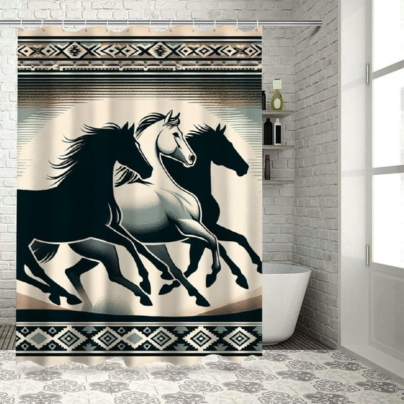 Orinice Horses Geometric Pattern Bathroom Decor Set Colorful Luxurious Graphic Print Polyester Fabric Fashion with Hooks Home Bathtubs Curtain Decoration 60x72