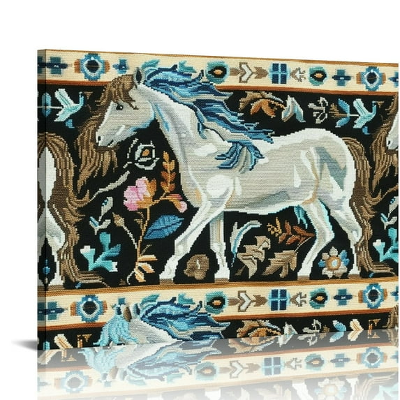 Orinice Horses Pattern Cross Stitch Fine Art Aesthetic Poster & Print Wall Painting for Classroom Kitchen Office Farmhouse Bathroom Room Decor Pictures Wall Art Canvas Living Room Bedroom Home