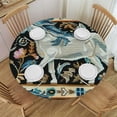 thumbnail image 1 of Orinice Horses Pattern Cross Stitch Round Table Cover Stain Resistant Washable Indoor Outdoor Tablecloth Kitchen Dining Wedding Parties Picnic Camping 100% Polyester Fiber 42-46, 1 of 8