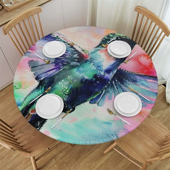 Orinice Hummingbird Sky Wings Round Table Cover Stain Resistant Washable Indoor Outdoor Tablecloth Kitchen Dining Wedding Parties Full Width Single-Sided Printing 100% Polyester Fiber 31-35