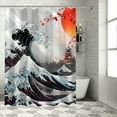 thumbnail image 1 of Orinice Japanese Sea Wave Shower Curtain, Asian Japan Ocean Black Bath Curtain, Japanese Asian Kanagawa Wave Anime Polyester Fabric Waterproof Bathroom Accessory Set with  69x72, 1 of 7