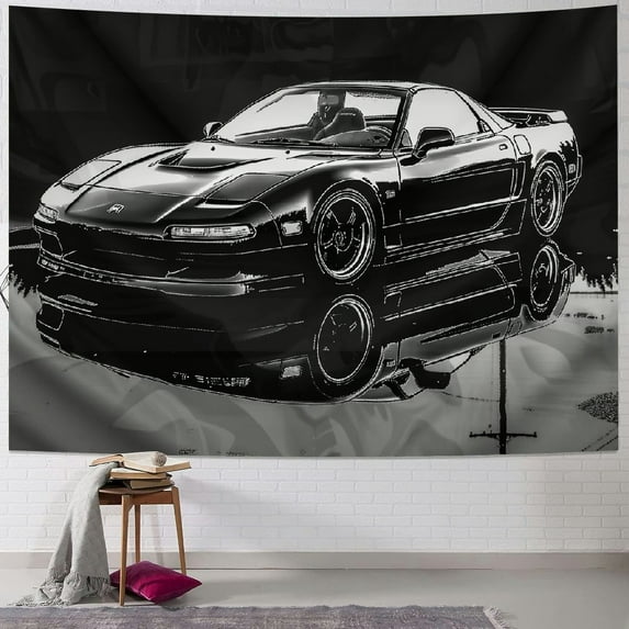 Orinice Jdm Car Tapestry Black and White Wall Hanging Decor for Men Cool Car Wall Art for Bedroom Living Room Dorm Japanese Nsx 40"x60" 60x50inch