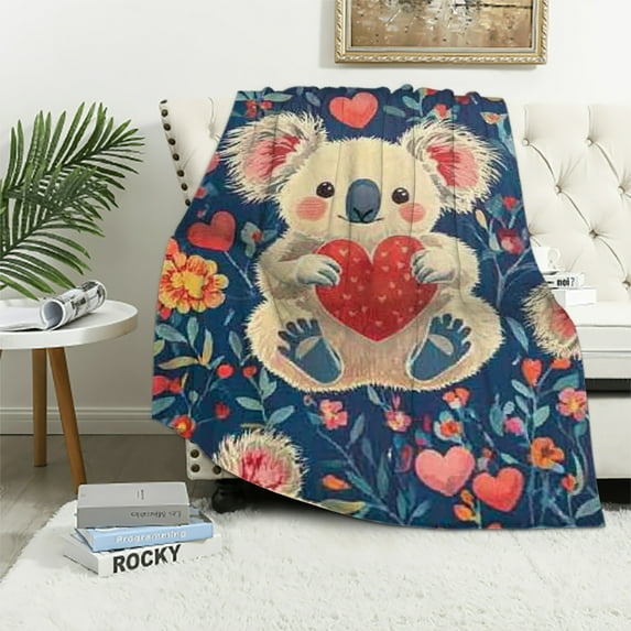 Orinice Kids Cute Koalas Sherpa Blanket,Love Hearts Koalas Throw Blanket,Boys Girls Bedroom Room Decor,Kawaii Floral Animal Koalas Plush Blanket,Koalas Fuzzy Blanket for Sofa Bed Couch 50x60in