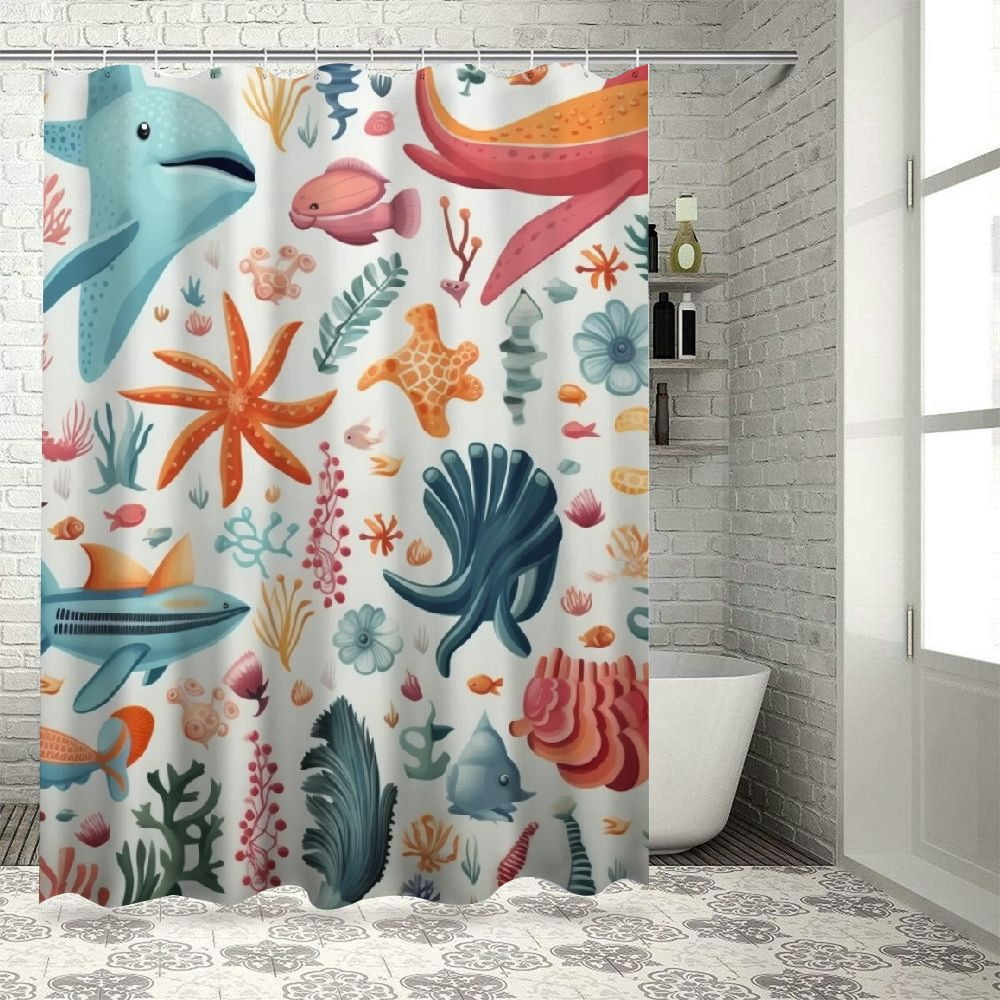 Orinice Kids Shower Curtain Ocean Cute Cartoon Whale Funny Kid Bathroom ...