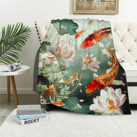 Orinice Koi Fish Flowers Warm Lightweight Blanket Soft Fleece Blankets for All Seasons Sofa Decor Cow Gifts Blanket 60x80in