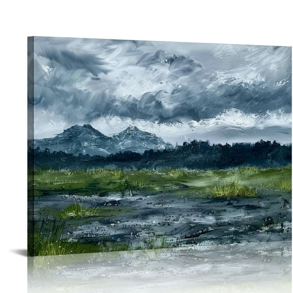 Orinice Landscape Study Print - Blue Green Minimalist Modern Art, Vintage Impressionist Print - Unframed 16x12in