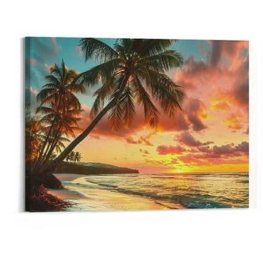 Orinice  Large Canvas Print for Home Decoration Sunset Seascape Coco Beach Modern Painting Wall Art Picture Print on Canvas Framed and Ready to Hang for Living Room 20x16in