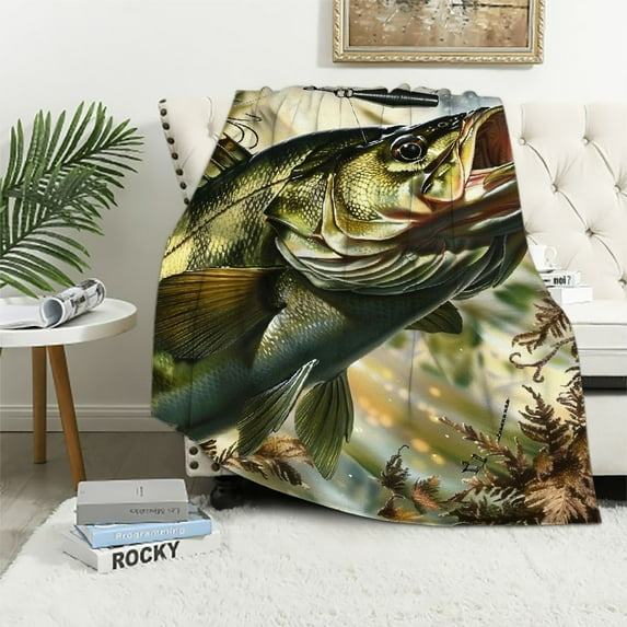 Orinice Large Mouth Bass Warm Lightweight Blanket Soft Fleece Blankets All Seasons Decor Gift 50x60in