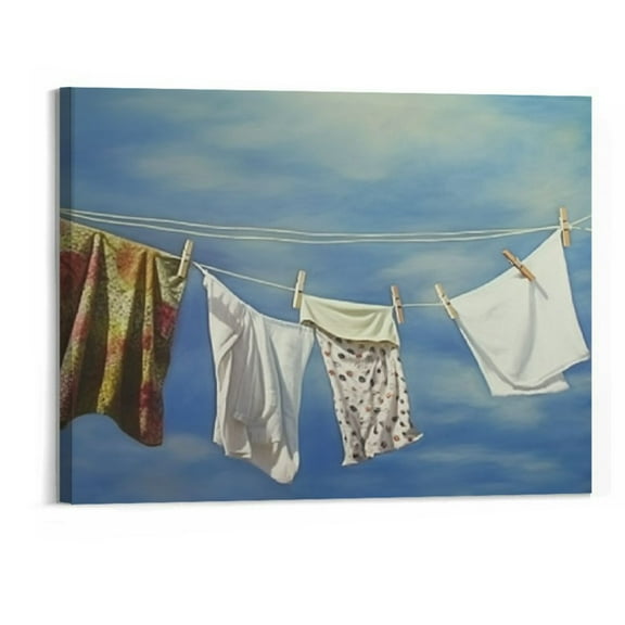 Orinice Laundry Drying on the Clothesline Canvas Wall Art Print, Artwork20x16in 20x16in