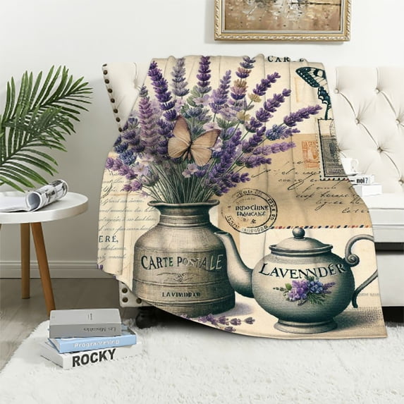Orinice Lavender Flowers Butterfly Warm Lightweight Blanket Soft Fleece Blankets All Seasons Decor Gift 60x80in