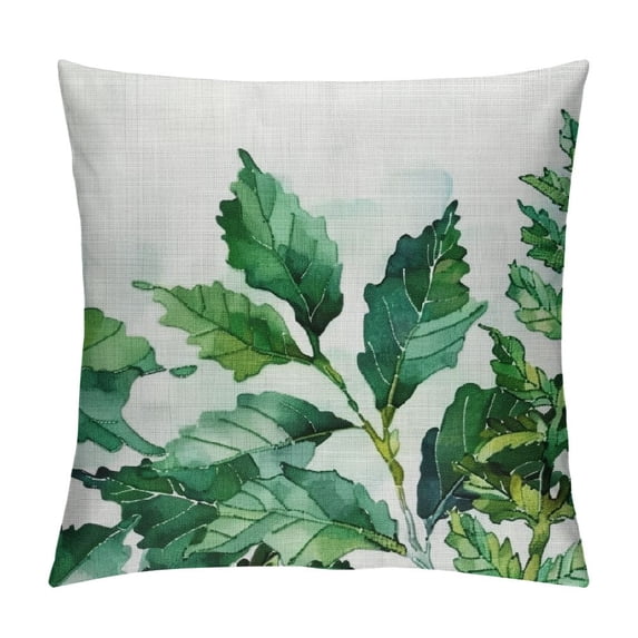 Orinice  Leaf Throw Pillow Cushion Cover, Watercolor Hand Drawn Style Print Panda Banana Fragipani Tropical Trees Exotic Leaves, Decorative Square Accent Pillow Case, White