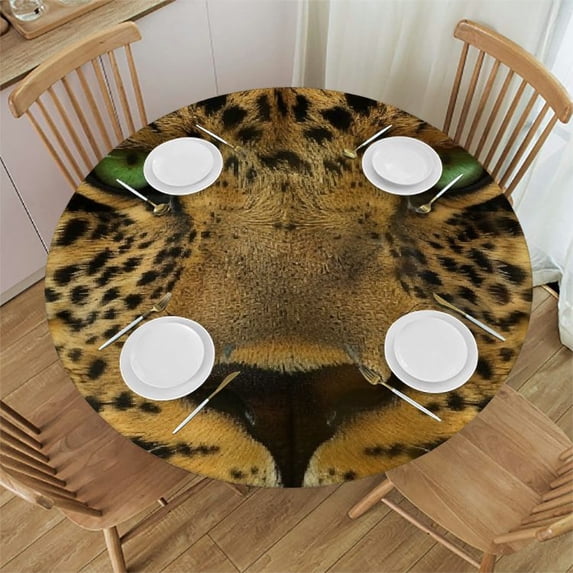 Orinice Leopard Round Table Cover Stain Resistant Washable Indoor Outdoor Tablecloth Kitchen Dining Wedding Parties 100% Polyester Fiber 54-58