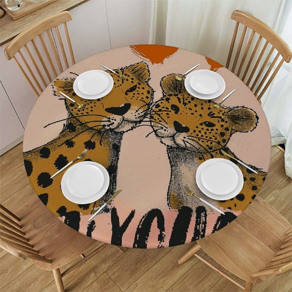 Orinice Leopard Round Table Cover Stain Resistant Washable Indoor Outdoor Tablecloth Kitchen Dining Wedding Parties Picnic Farmhouse 100% Polyester Fiber 38-42