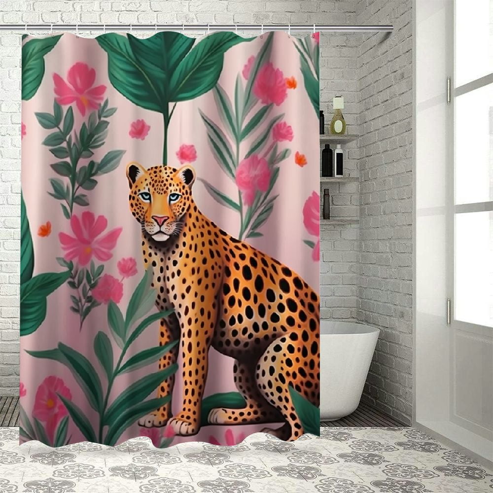 Orinice Leopard Shower Curtain Wild Animal Leopard Cheetah Green ...