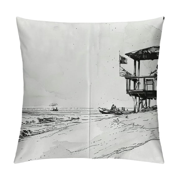Orinice Lifeguard Station People in Water Lifeguard Boat Graphic Decorative Cushion Throw Pillow Cover 12x12in