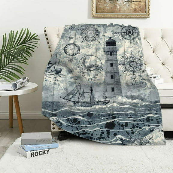 Orinice Lighthouse Boat Pattern Warm Lightweight Blanket Soft Fleece Blankets for All Seasons - Exquisite Gifts 40x50in