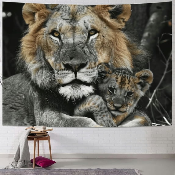 Orinice Lion Baby Lion Wildlife Tapestry Wall Hanging Unique Style Graphic Tapestries Home Wall Decor Art for Living Room Bedroom Apartment Farmhouse Dorm 40x60inch