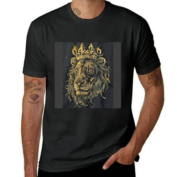 Orinice Lion Crown Silk Cropped T-Shirt Men's Novelty Casual Letter Graphic Crewneck Tee 5XL